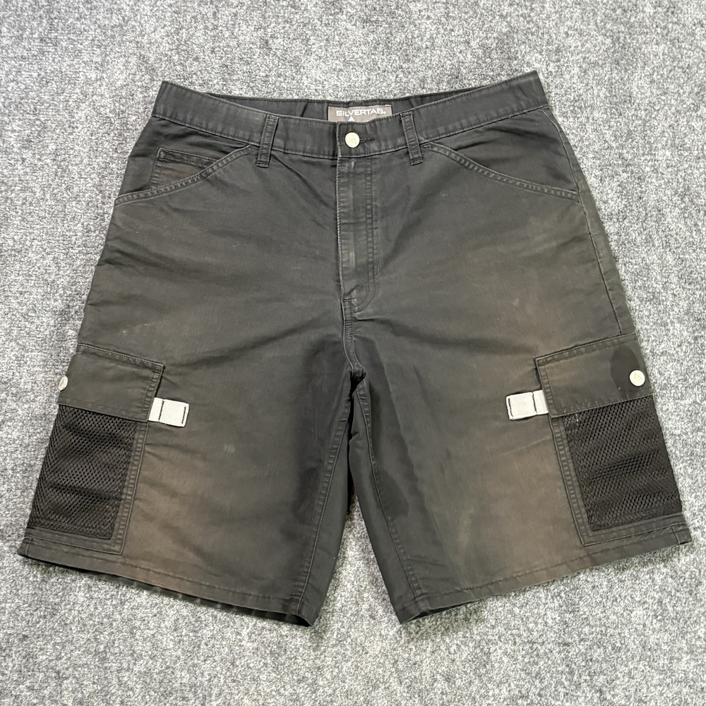 Vintage Levis SilverTab Cargo Shorts Mens 34 Faded Black Mesh Baggy Skater Y2K